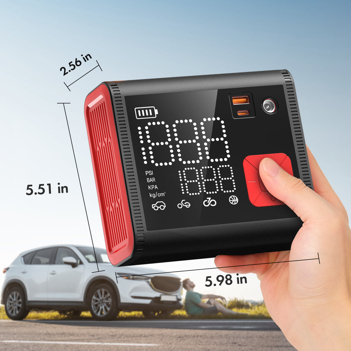 Anykit Tire Inflator Portable Air Pump, 4X Faster Inflation, 12000mAh Battery & 12V DC Dual Power Electric Tire Pump 150PSI with Gauge Pressure for Pickup Trucks, SUVs, Cars, Motorcycle, Bike