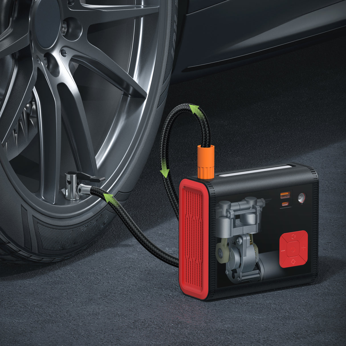 Anykit Tire Inflator Portable Air Pump, 4X Faster Inflation, 12000mAh Battery & 12V DC Dual Power Electric Tire Pump 150PSI with Gauge Pressure for Pickup Trucks, SUVs, Cars, Motorcycle, Bike