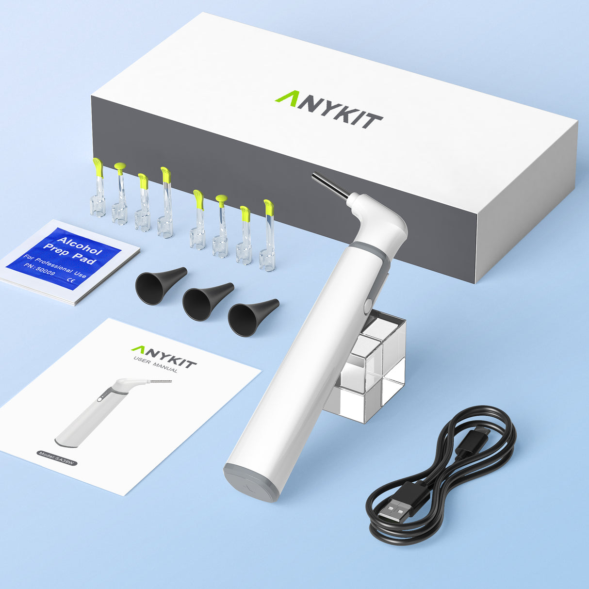 Anykit Wireless Otoscope Ear Camera with Dual View, 3.9mm 720PHD WiFi Ear Scope with Ear Wax Removal Tool for Kids and Adults & Pets, Compatible with Android and iPhone