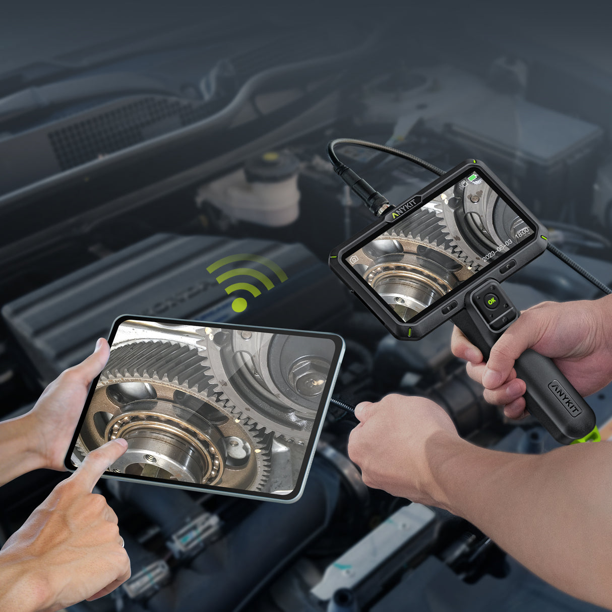 Anykit 6" IPS Screen Endoscope Camera with Light, Dual Lens Digital Inspection Camera with Split Screen, 1080P Industrial Borescope with WiFi Function,Flexible Gooseneck Snake Plumbing Camera