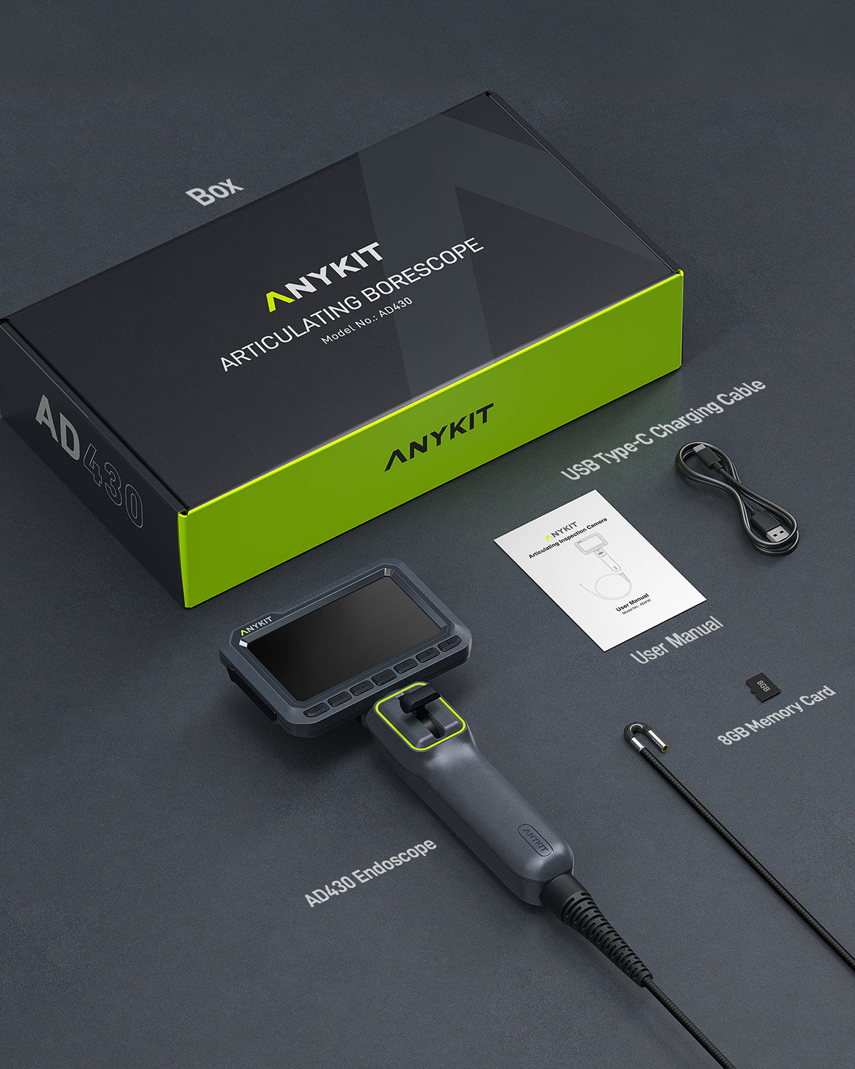 Anykit Articulating Borescope 210° Two-Way 0.22in Slim Probe Endoscope - 6.6FT