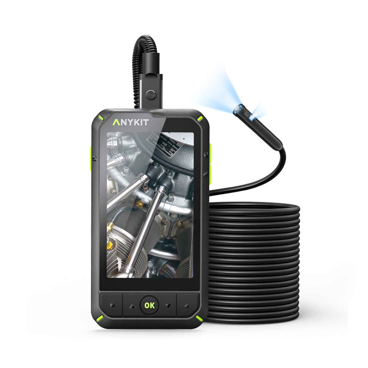 Anykit Borescope Camera with Light, Anykit Dual-Lens Endoscope Camera, 1080P Digital Video Inspection Camera with 4" IPS HD Screen, Waterproof 16.5ft Semi-Rigid Snake Cable, 32GB Card