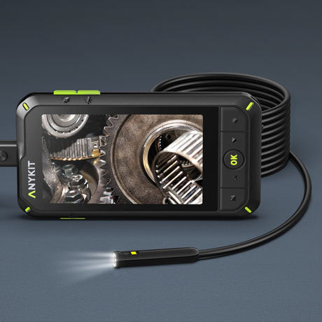 Anykit Borescope Camera with Light, Anykit Dual-Lens Endoscope Camera, 1080P Digital Video Inspection Camera with 4" IPS HD Screen, Waterproof 16.5ft Semi-Rigid Snake Cable, 32GB Card