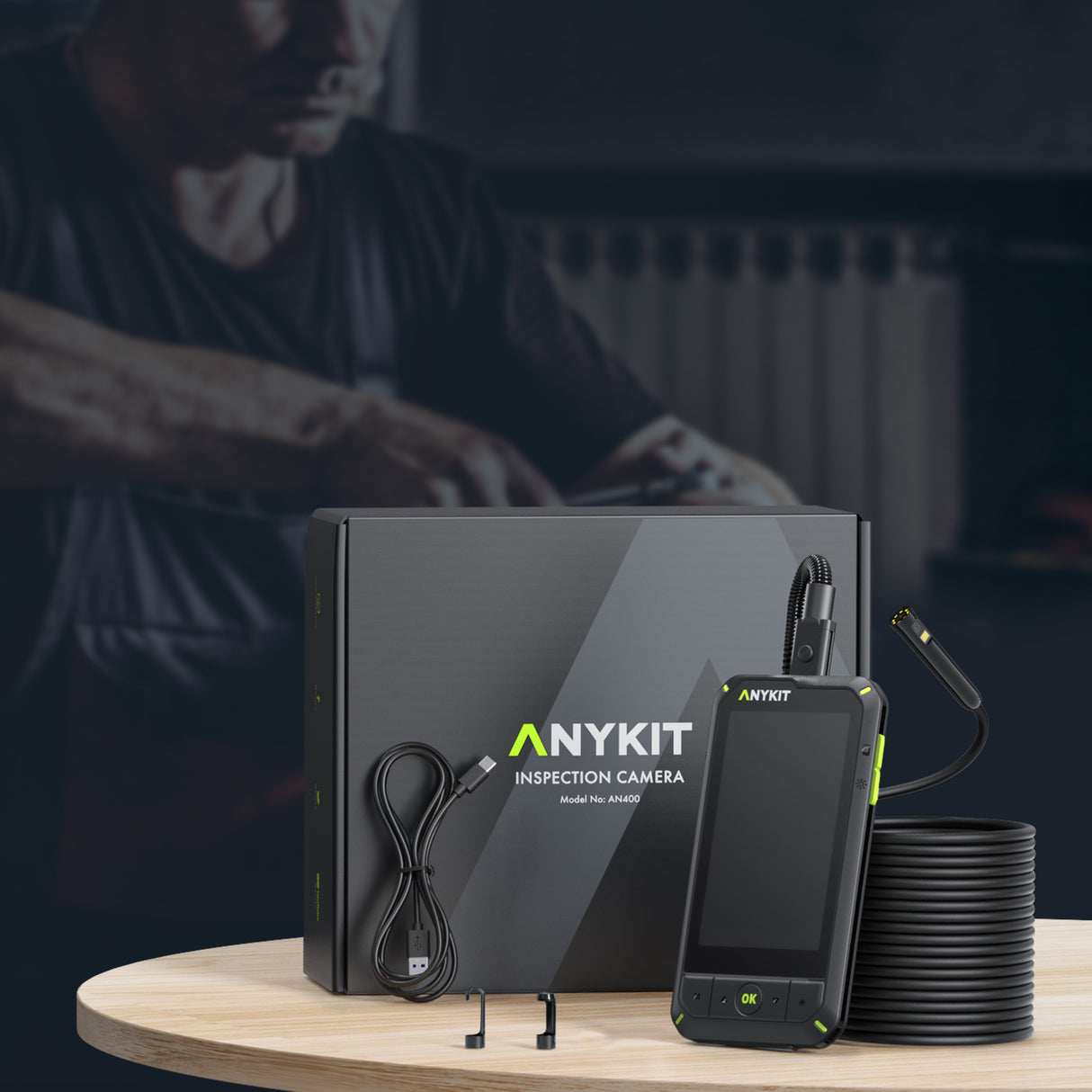 Anykit Borescope Camera with Light, Anykit Dual-Lens Endoscope Camera, 1080P Digital Video Inspection Camera with 4" IPS HD Screen, Waterproof 16.5ft Semi-Rigid Snake Cable, 32GB Card