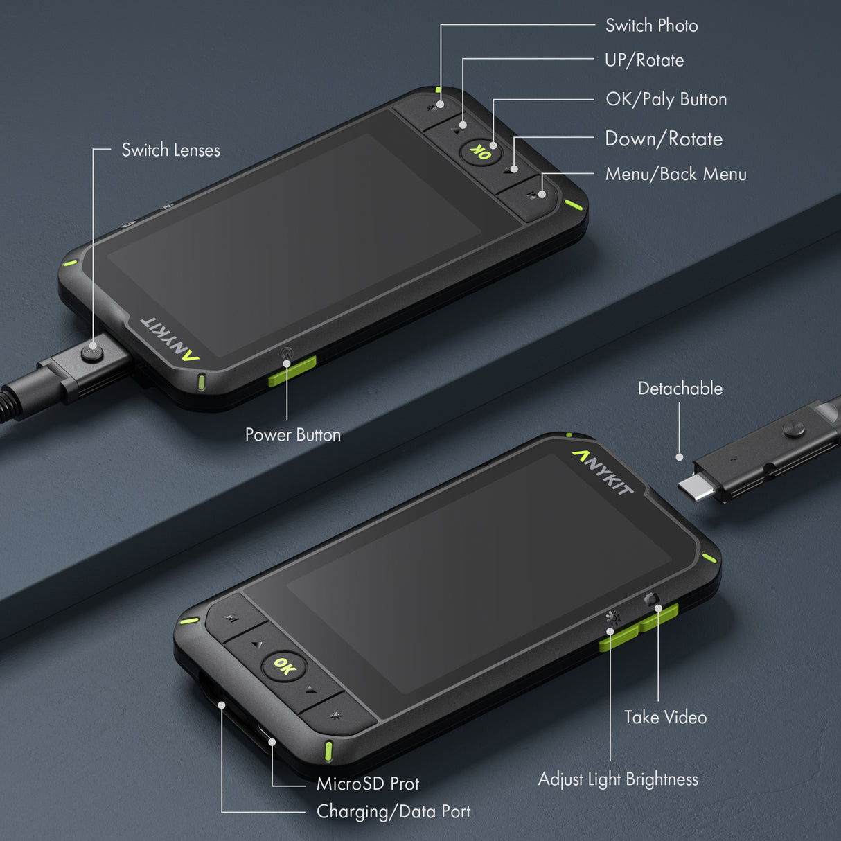 Anykit Borescope Camera with Light, Anykit Dual-Lens Endoscope Camera, 1080P Digital Video Inspection Camera with 4" IPS HD Screen, Waterproof 16.5ft Semi-Rigid Snake Cable, 32GB Card