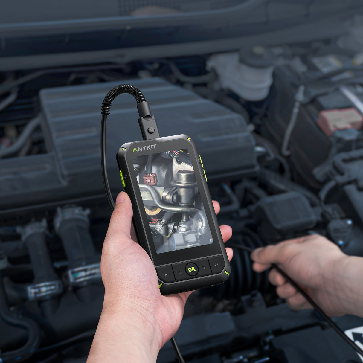 Anykit Borescope Camera with Light, Anykit Dual-Lens Endoscope Camera, 1080P Digital Video Inspection Camera with 4" IPS HD Screen, Waterproof 16.5ft Semi-Rigid Snake Cable, 32GB Card