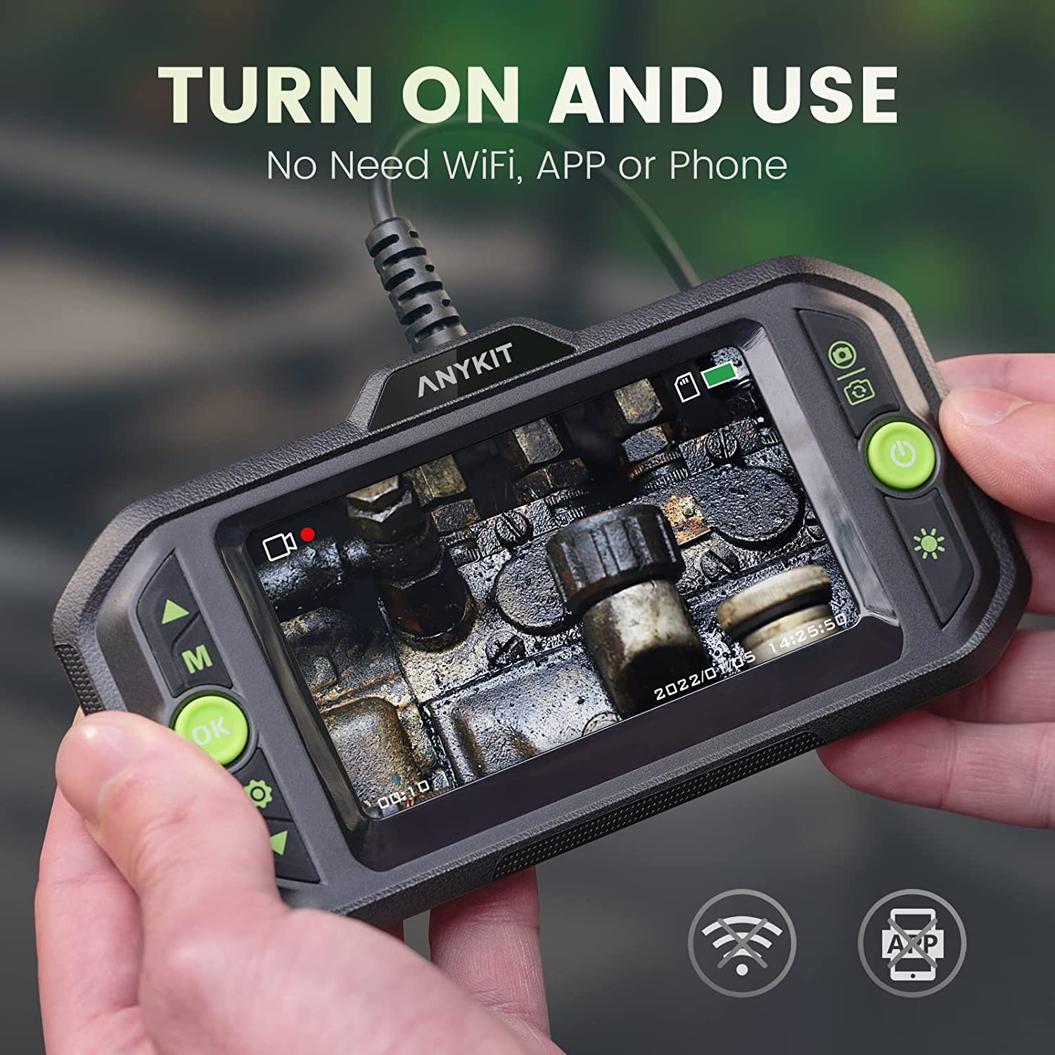 Anykit Endosocope Inspection Camera, 1080P HD Borescope with 6 LED Lights, Color LCD Screen, 16.4ft Upgraded Semi-Rigid Metal Gooseneck Camera Porbe,32G TF Card