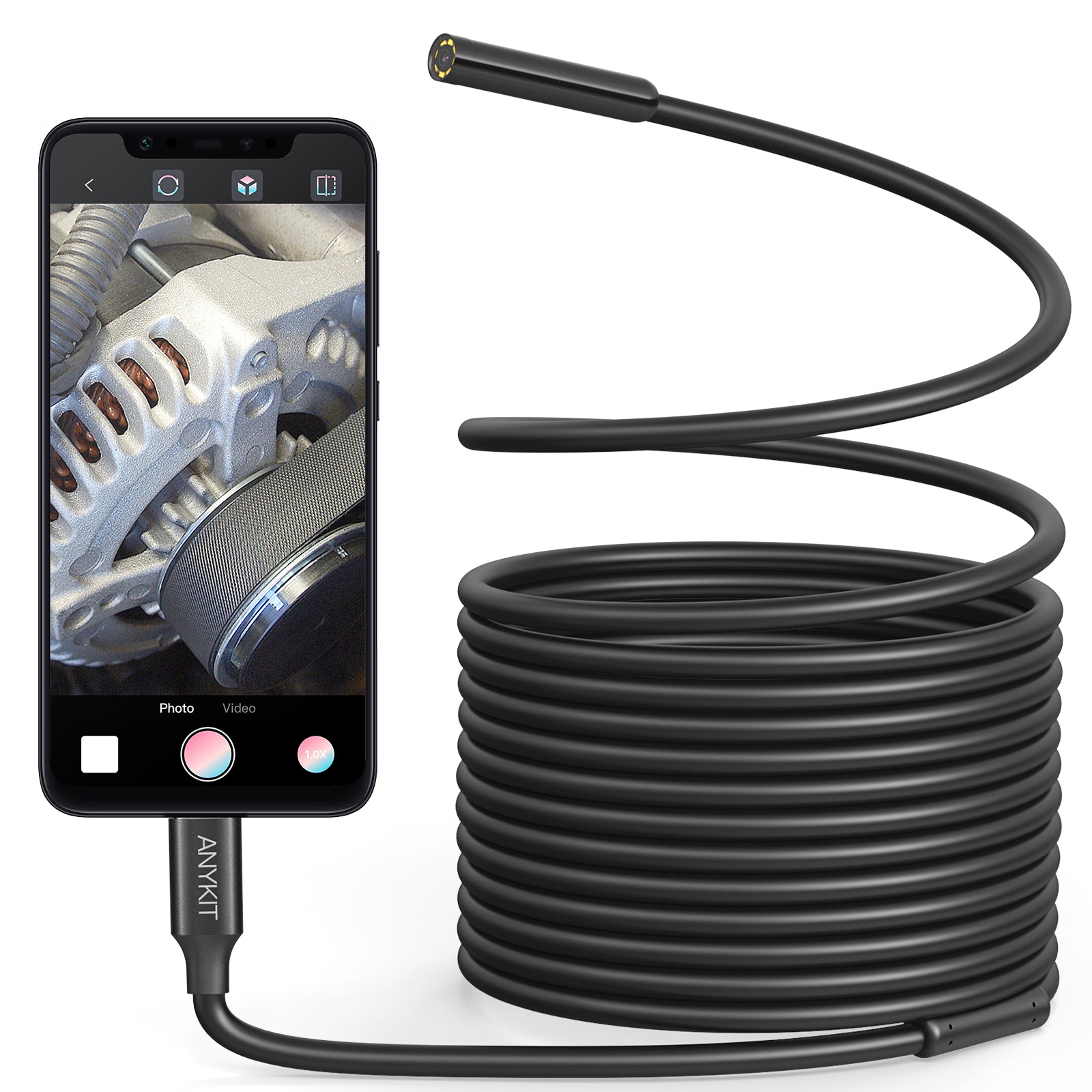 Anykit Endoscope Camera, 2 in 1 USB Inspection Camera with 8 LED Lights, Borescope with 10ft Semi-Rigid Cable, Type-C Snake Camera, IP67 Waterproof Scope Camera for iPhone, iPad, OTG Android Phone