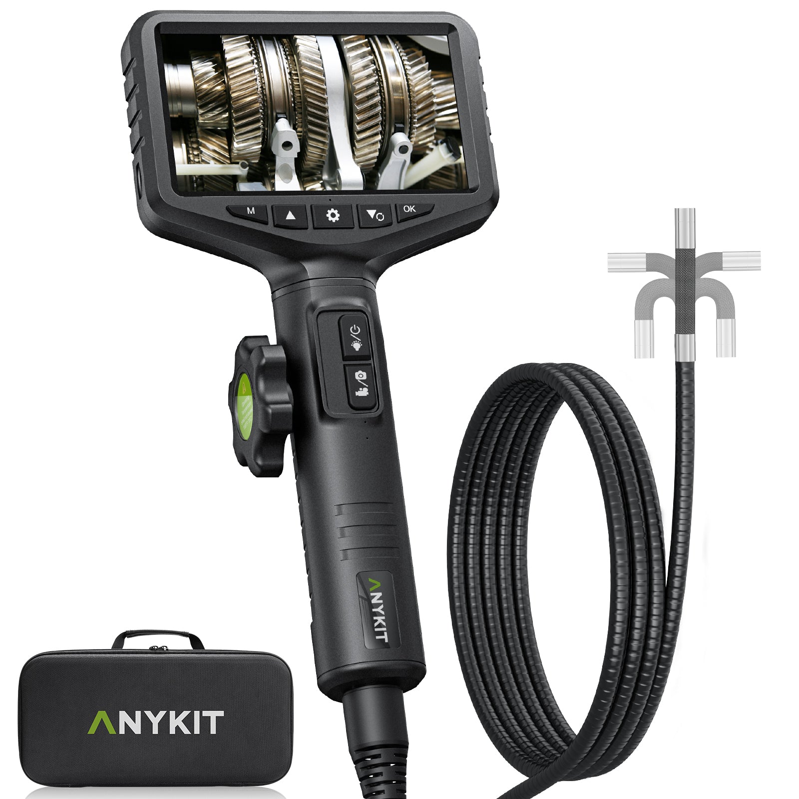 Anykit Two-Way Articulating Borescope, 2MP Industrial Endoscope, 5" IPS Screen Inspection Camera with 6 Adjustable LEDs,IP67 Waterproof Snake Camera with 5.08ft Semi-Rigid Cable