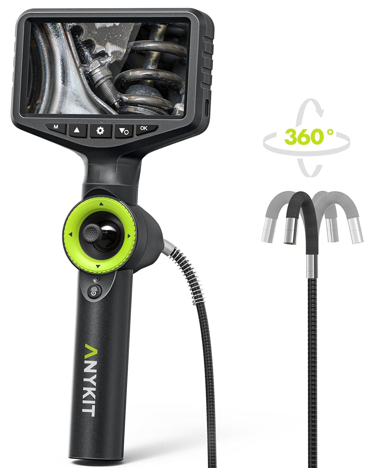 Anykit 360° Articulating Borescope, Industrial Endoscope with 0.26in Articulated Snake Camera, 5-inch IPS Video Inspection Camera with Light for Automotive Mechanics, Maintenance Technicians- 5FT