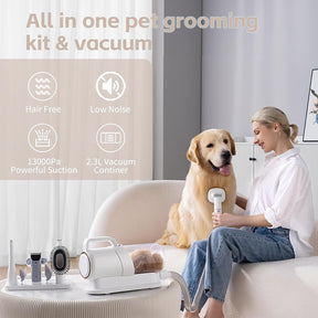 Dog Clipper Grooming Kit & Vacuum Suction 99.99% Hair, 7 Pet Grooming Tools for Dogs Cats and Other Animals, 3.2 L Large Capacity Dust Cup