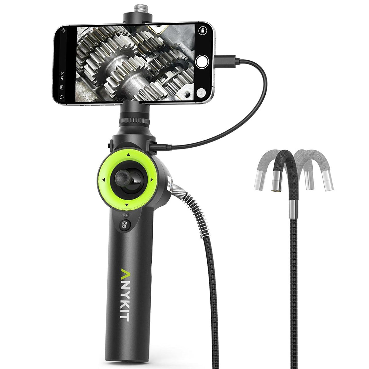 Anykit 360° 4 Ways Articulating Borescope, Industrial Endoscope with 0.26 in Articulated Snake Camera, Inspection Camera with 4 Adjustable LED Lights Compatible with iPhone and Android - 3.3ft