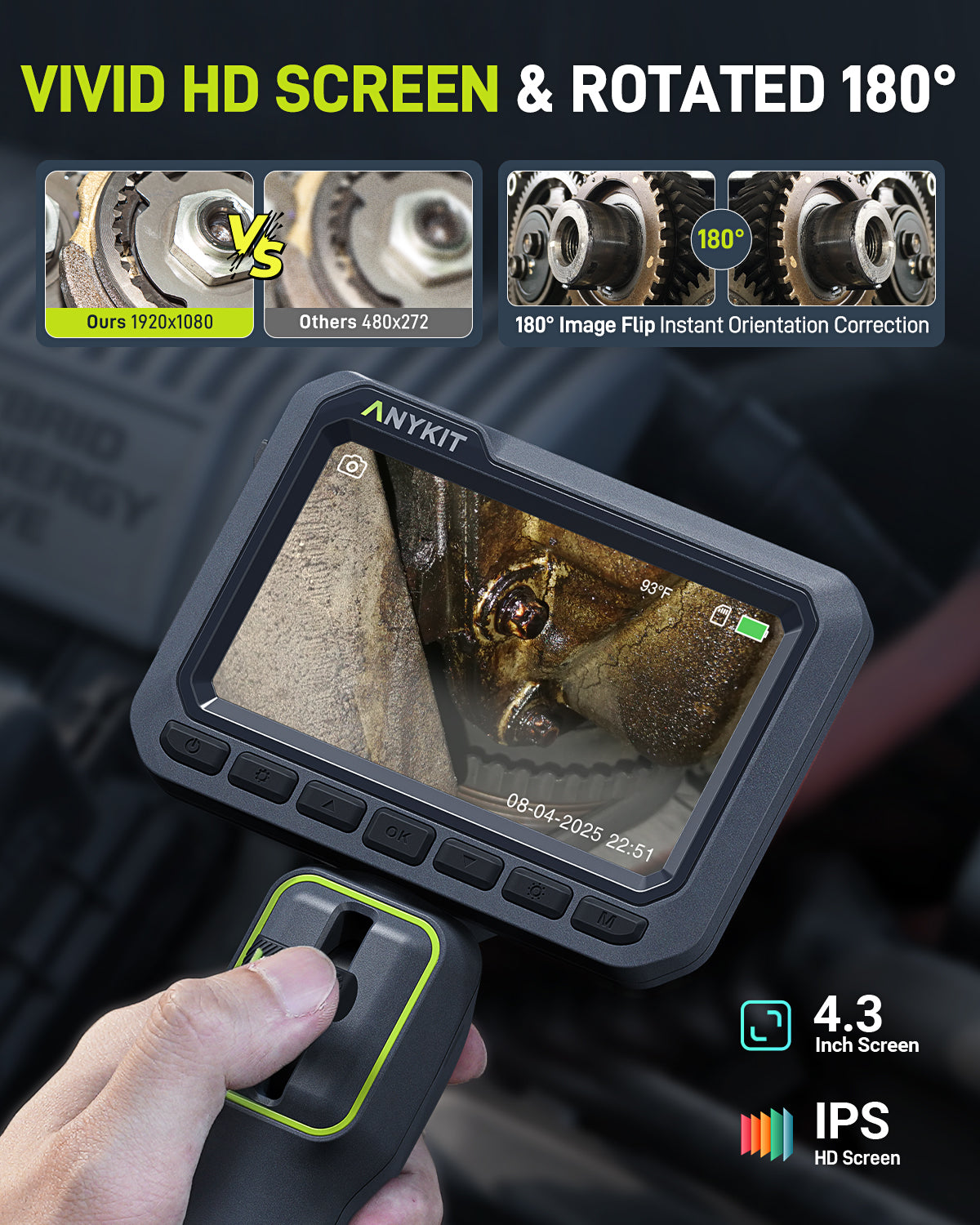 Anykit Articulating Borescope 210° Two-Way 0.22in Slim Probe Endoscope - 6.6FT