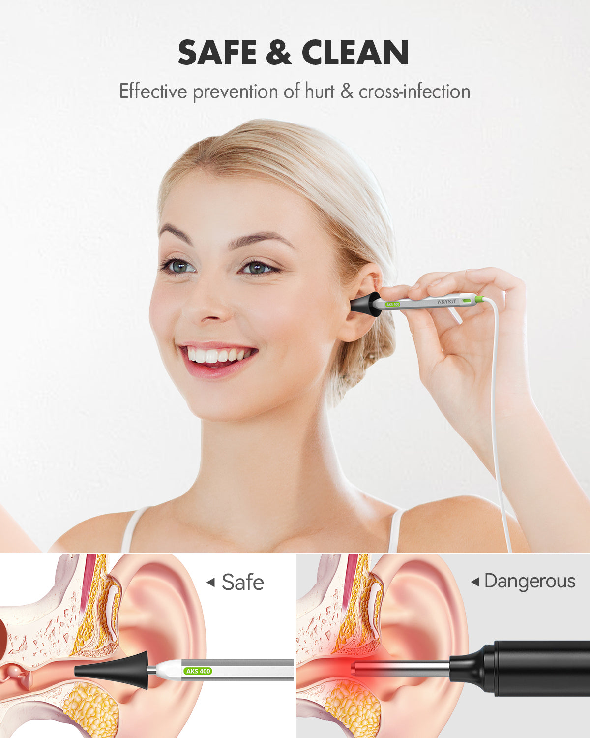Anykit Digital Otoscope with Gyroscope, 4-inch IPS Screen, HD Ear Came