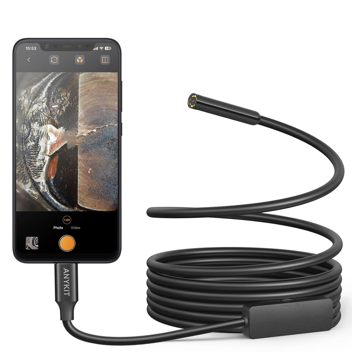 Endoscope Camera with Light, 1080P 1.0MP Borescope with 8 LED Lights, USB Endoscope with Semi-Rigid Snake Camera, IP67 Waterproof Inspection Camera for iPhone, iPad, OTG Android Phone