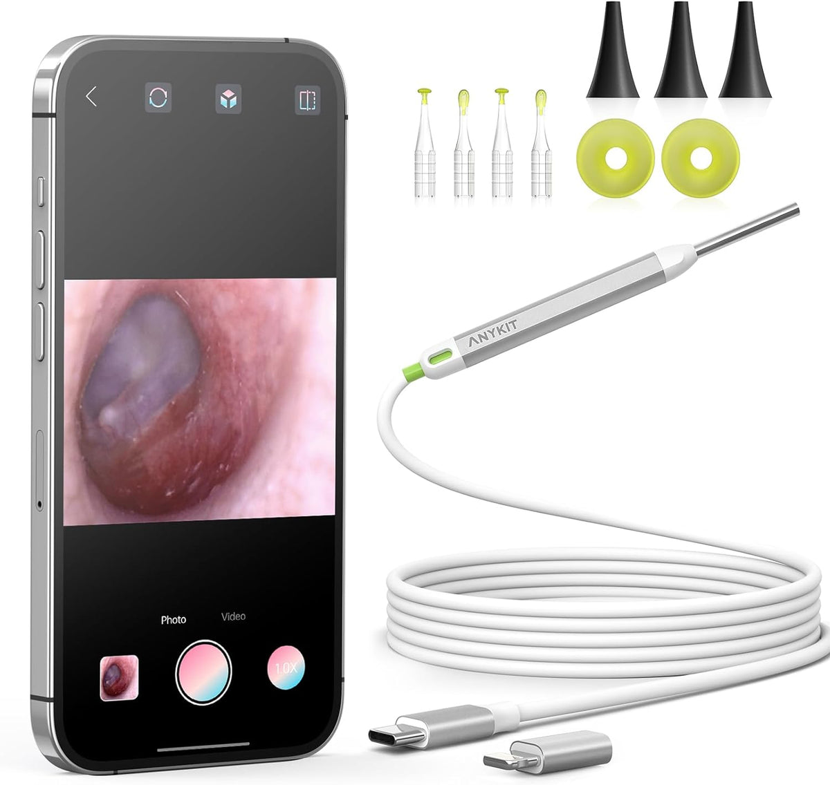 Anykit Ear Wax Removal Tool, HD Ultra Clear View Ear Cleaner Otoscope Ear Camera with Wax Remover, Adjustable LED Light, Ear Scope with Ear Spoon for iPhone & Android