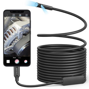 Dual Lens Endoscope Camera with Light, Anykit 2 in 1 USB Borescope with 8 Adjustable LED Lights, IP67 Waterproof 8.0mm Inspection Camera for iPhone, iPad, OTG Android Phones,10ft Semi-Rigid Cable