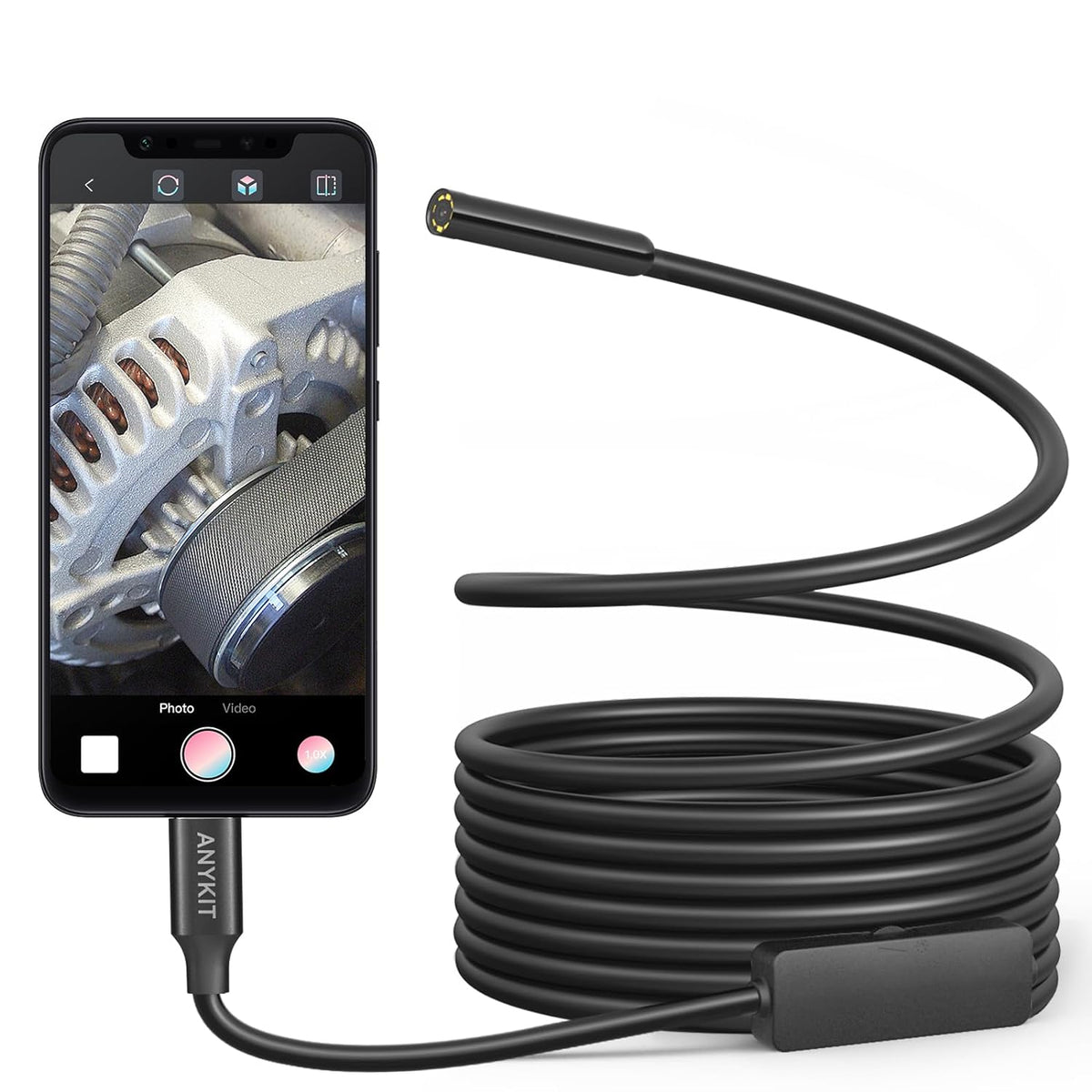 Endoscope Camera with Light, Anykit Borescope with 8 Adjustable LED Lights, Endoscope with 10ft Semi-Rigid Snake Camera, IP67 Waterproof USB Inspection Camera for iOS, OTG Android Phone