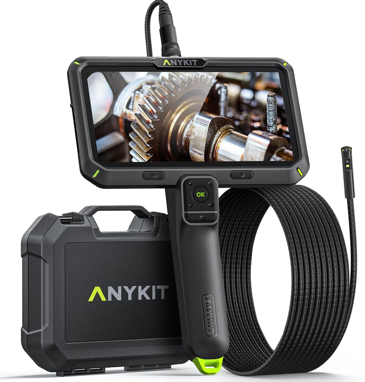 Anykit 6" IPS Screen Endoscope Camera with Light, Dual Lens Digital Inspection Camera with Split Screen, 1080P Industrial Borescope with WiFi Function,Flexible Gooseneck Snake Plumbing Camera