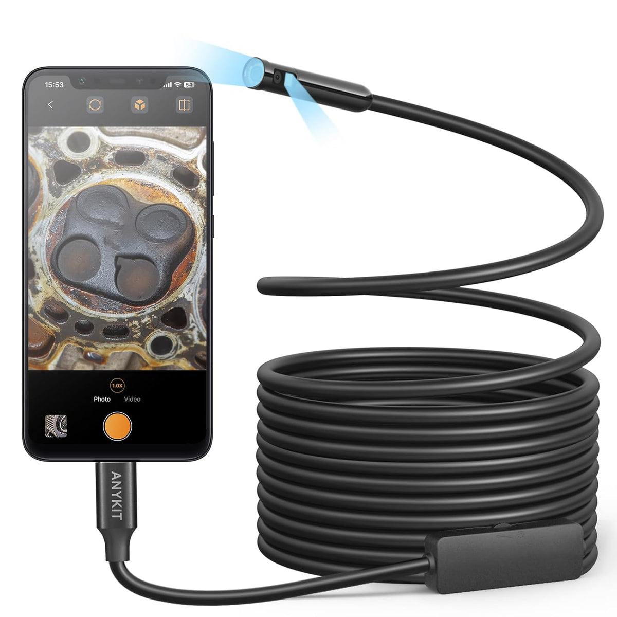 Dual Lens Endoscope Camera, Anykit 1.0MP Borescope with 8 LED Lights, Endoscope with 10ft Semi-Rigid Snake Camera, IP67 Waterproof Inspection Camera for for iPhone, iPad, OTG Android Phone