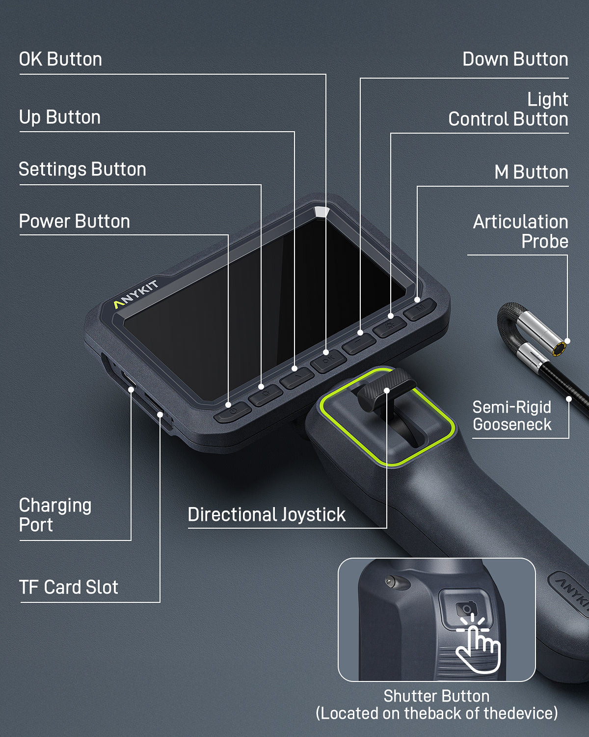 Anykit Articulating Borescope 210° Two-Way 0.22in Slim Probe Endoscope - 6.6FT