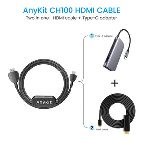 USB-C to HDMI Cable with HUB and Charging Port