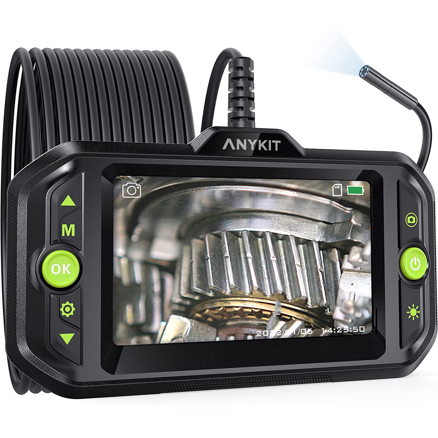 Anykit Endosocope Inspection Camera, 1080P HD Borescope with 6 LED Lights, Color LCD Screen, 16.4ft Upgraded Semi-Rigid Metal Gooseneck Camera Porbe,32G TF Card