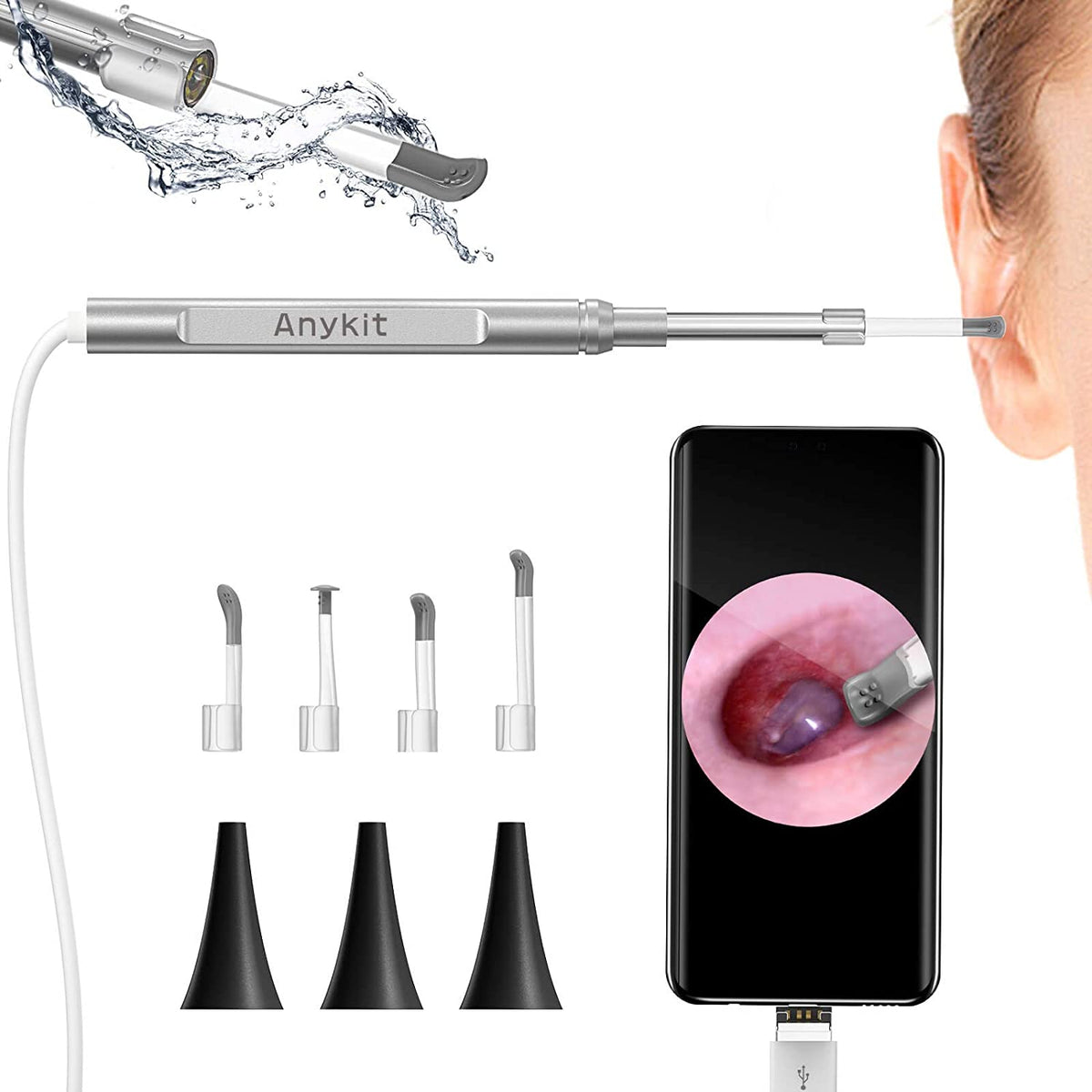 Ear Otoscope Camera USB Ear Endoscope 3 in 1 Earwax Removal Tool Ear Scope  Camera with LED Lights for Android Windows Mac 