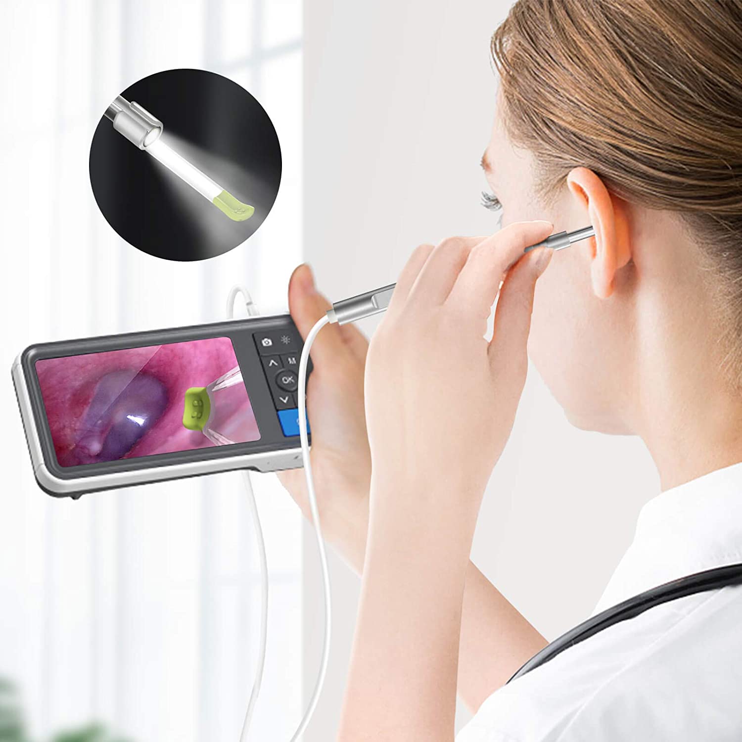 Digital Otoscope with 4.5 Inches Screen, Anykit 3.9mm Ear Camera with 6 LED Lights, 32GB Card, Ear Wax Removal Tool, Specula and 2500 mAh Rechargeable Battery, Supports Photo Snap and Video Recording